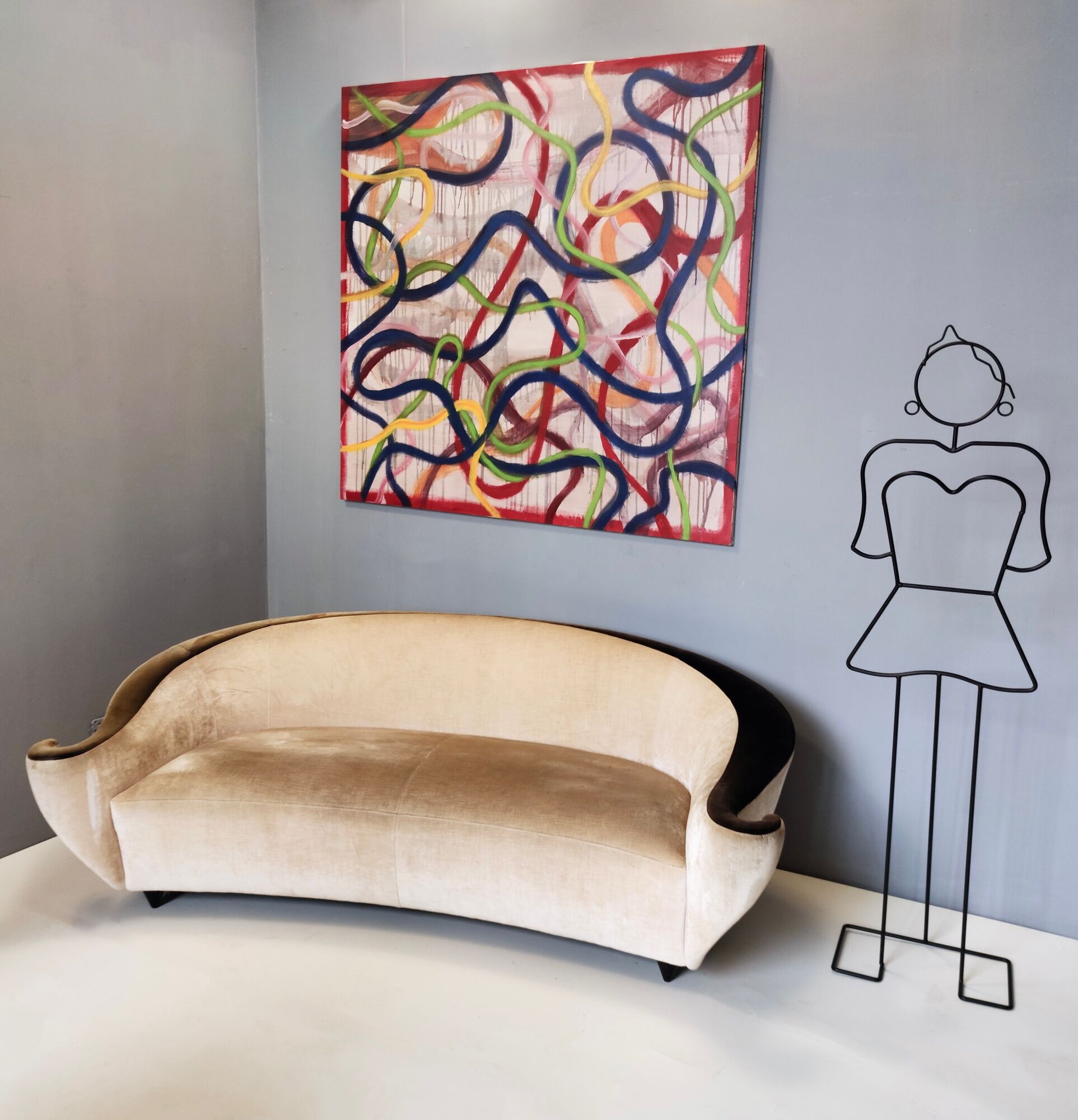 Fairy-tale kidney bean beige velvet sofa, italy