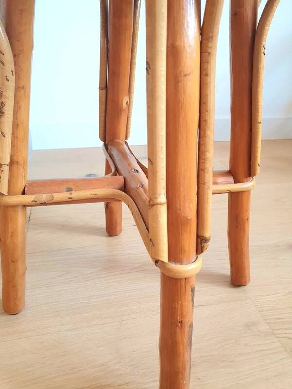 Vintage rattan and chestnut stool