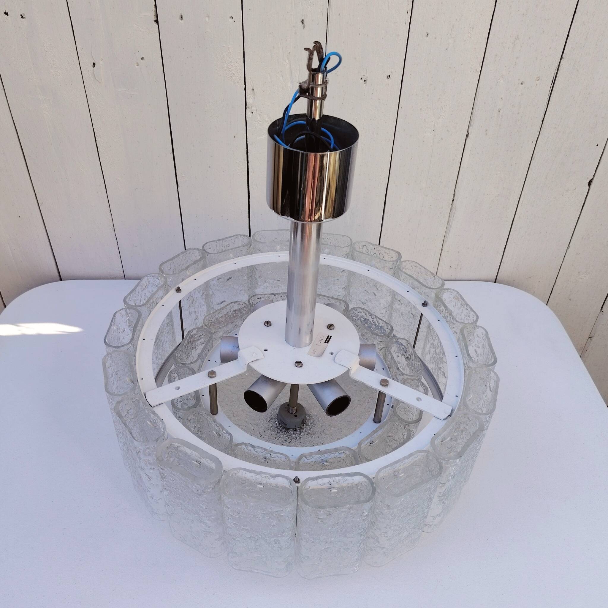 Large frosted glass chandelier Doria Leuchten 70's