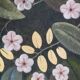 Painted canvas depicting a bird in a floral setting. Contemporary.