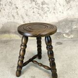 Tabouret vintage tripode bois massif
