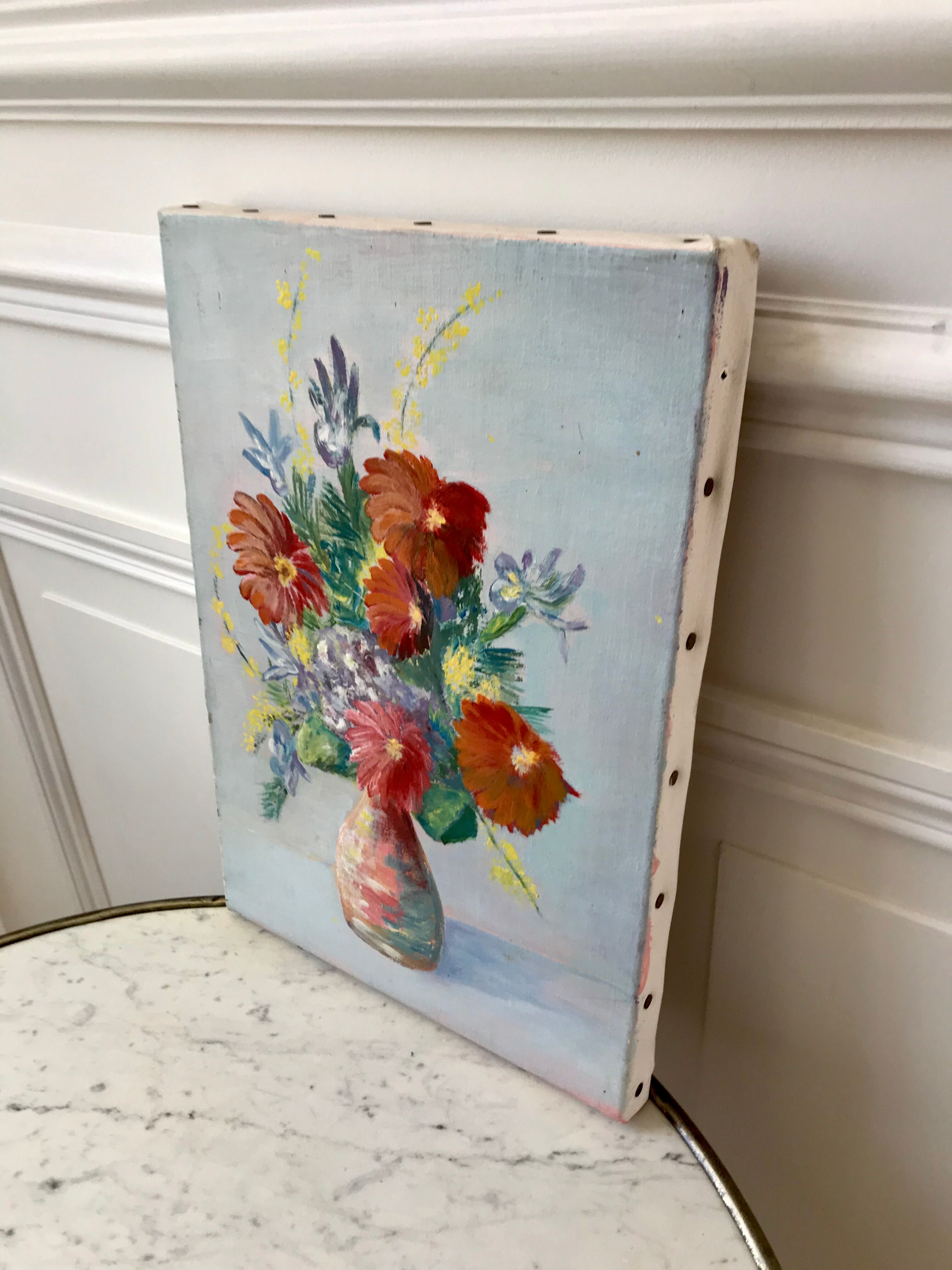 Old painting / oil on canvas bouquet of flowers