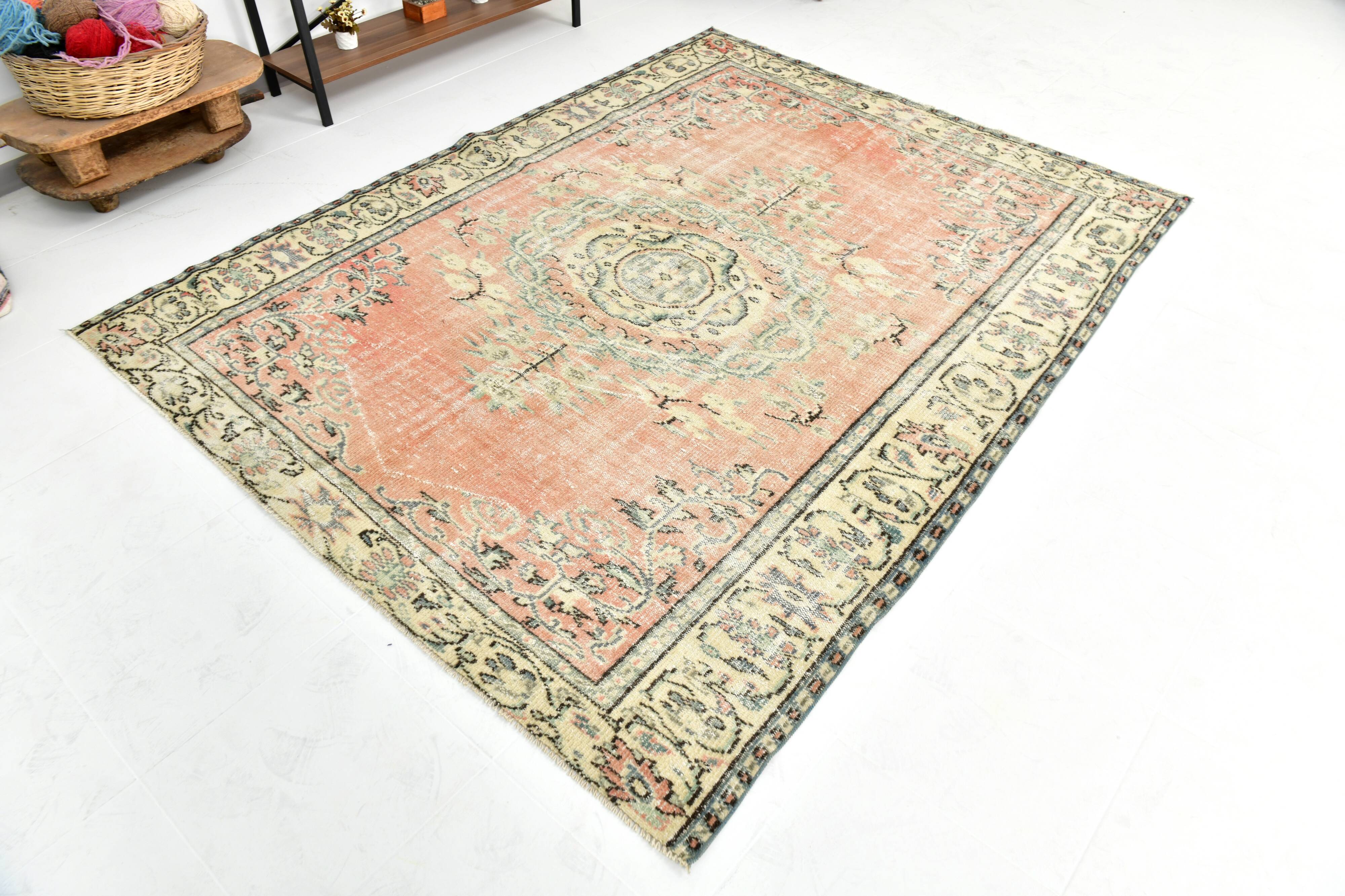 6x8 Peach Red & Cream Vintage Rug 194x252Cm SK 24649