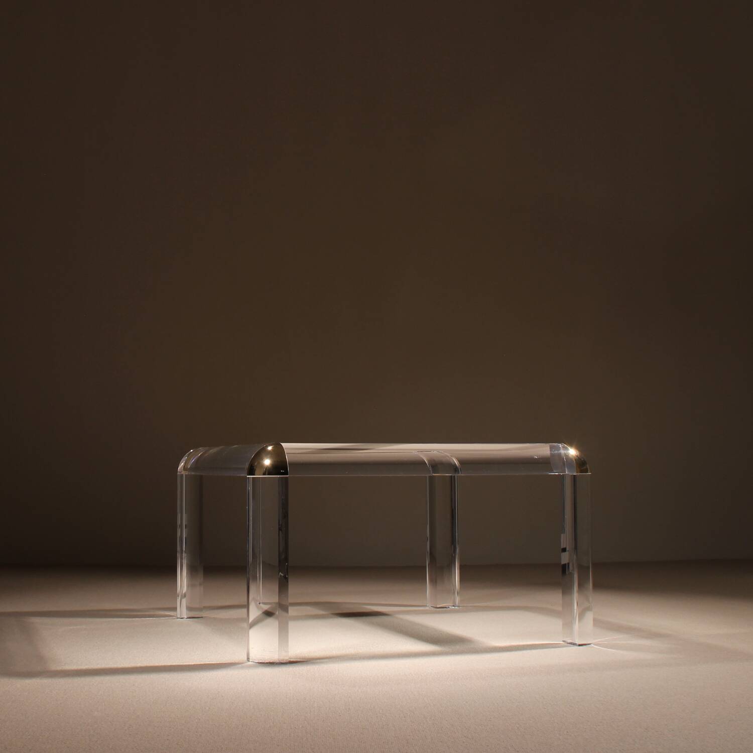 Square Lucite & Brass Coffee Table | Europe 1970s