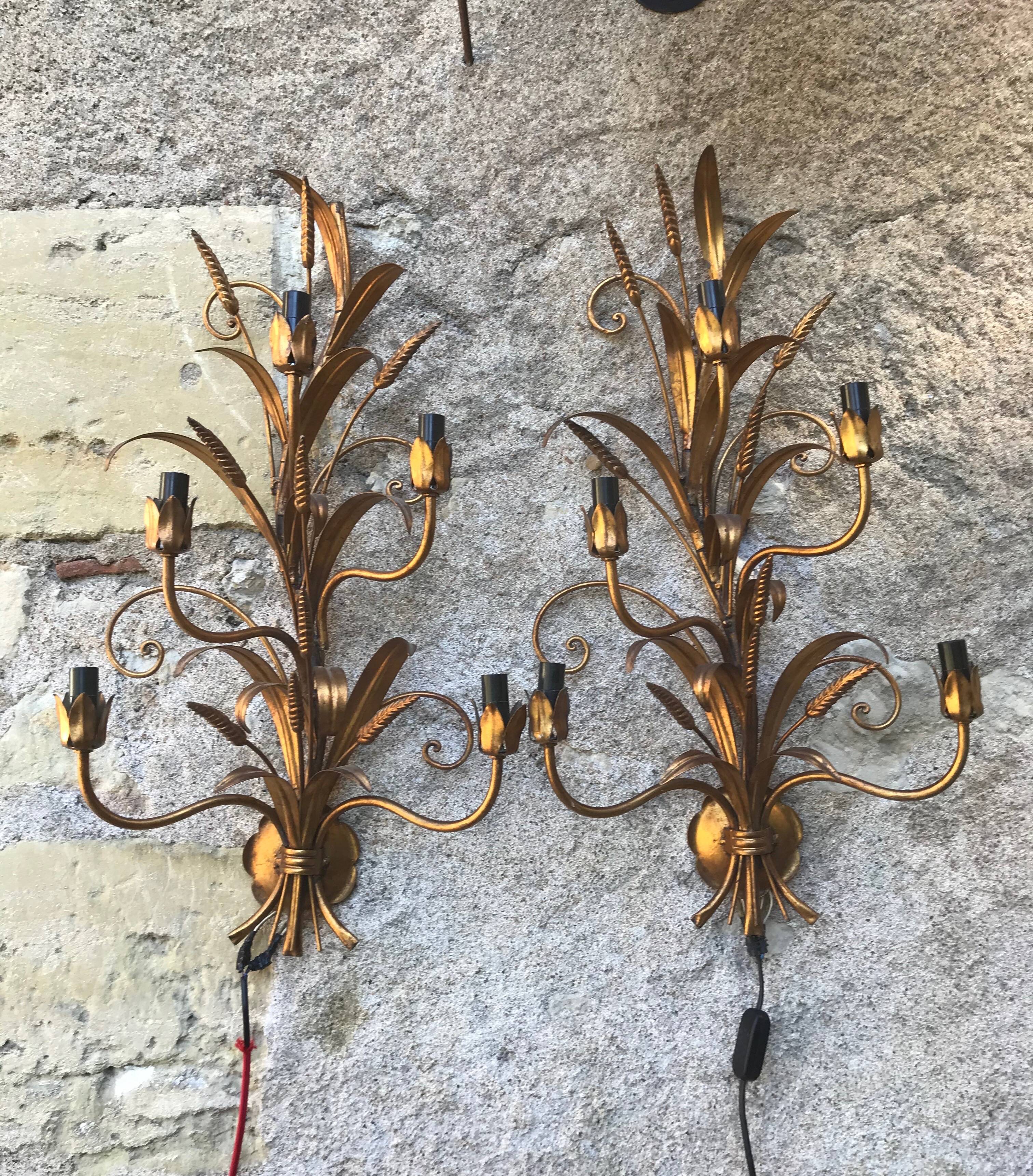 Paire d'appliques dorée épis de blé