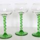 Set de 4 verres à vin blanc, pied vert, Français, vintage