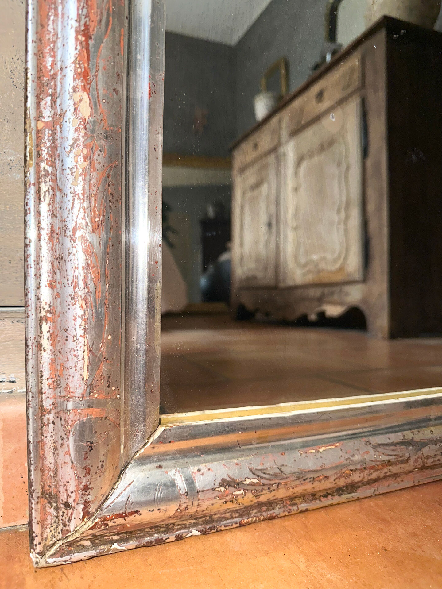 Miroir Louis-Philippe ancien feuille d’argent, XIXème