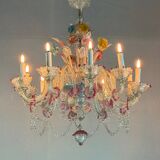Venetian chandelier in multi-colored Murano glass, 10 light arms, circa 18