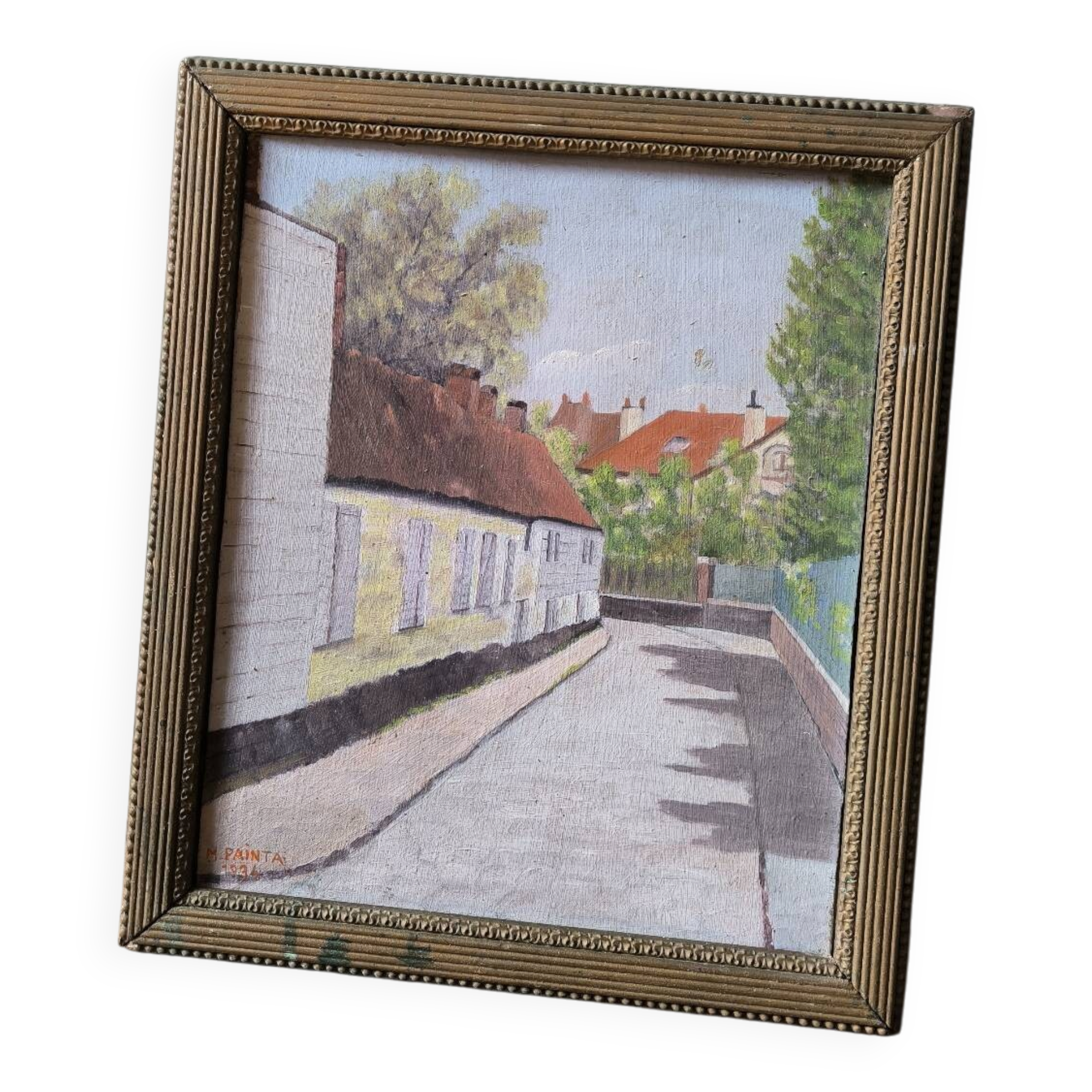 Vintage oil painting table signed M.Painta 1934 ruell.