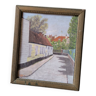 Tableau peinture a l'huile ancienne vintage signée M.Painta 1934 ruell