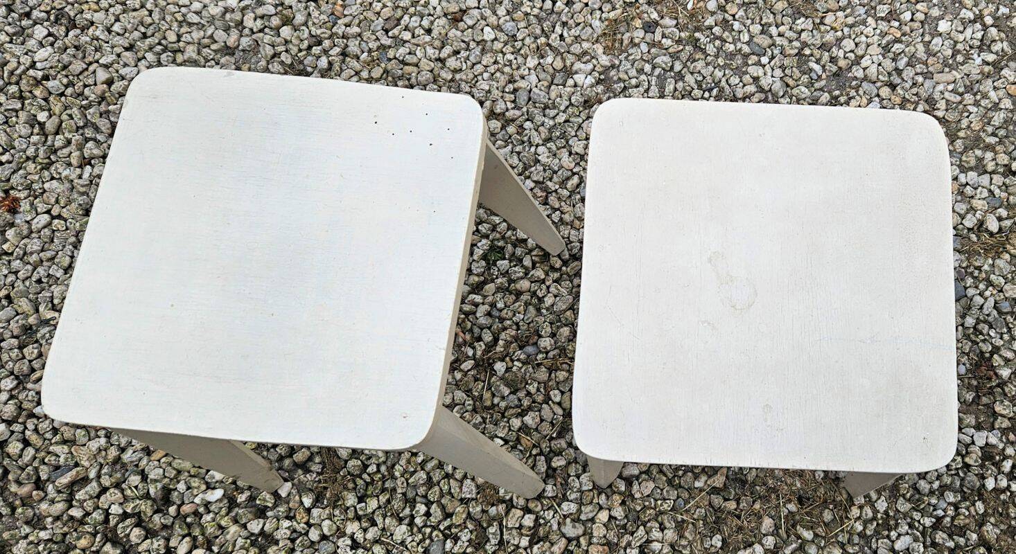 2 white painted wooden stools with compass legs