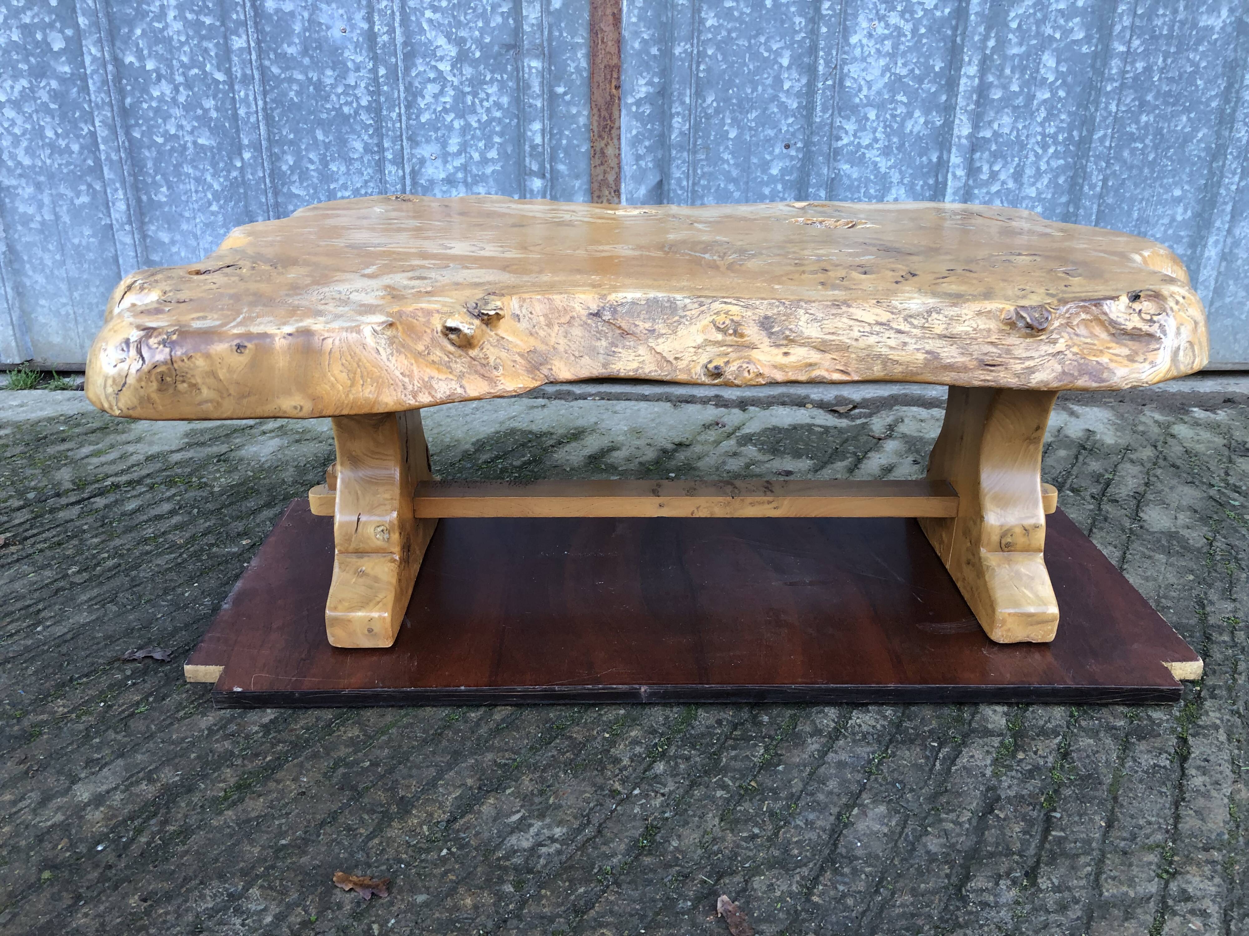 Handcrafted Brutalist coffee table in solid elm