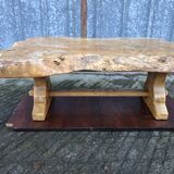 Handcrafted Brutalist coffee table in solid elm