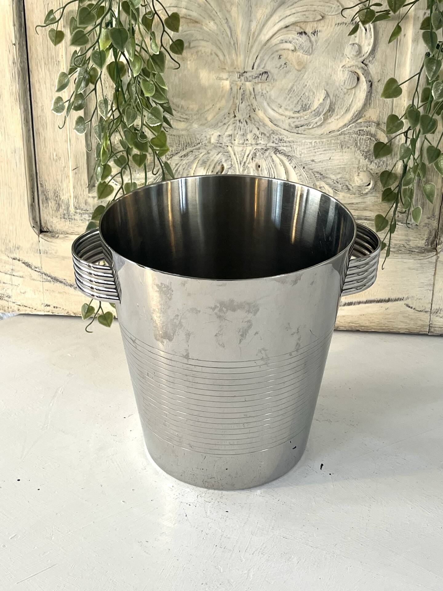 Art Deco Champagne Ice Bucket, Vintage French Chromed Stainless Steel