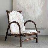 Fauteuil en rotin avec coussin, 70s