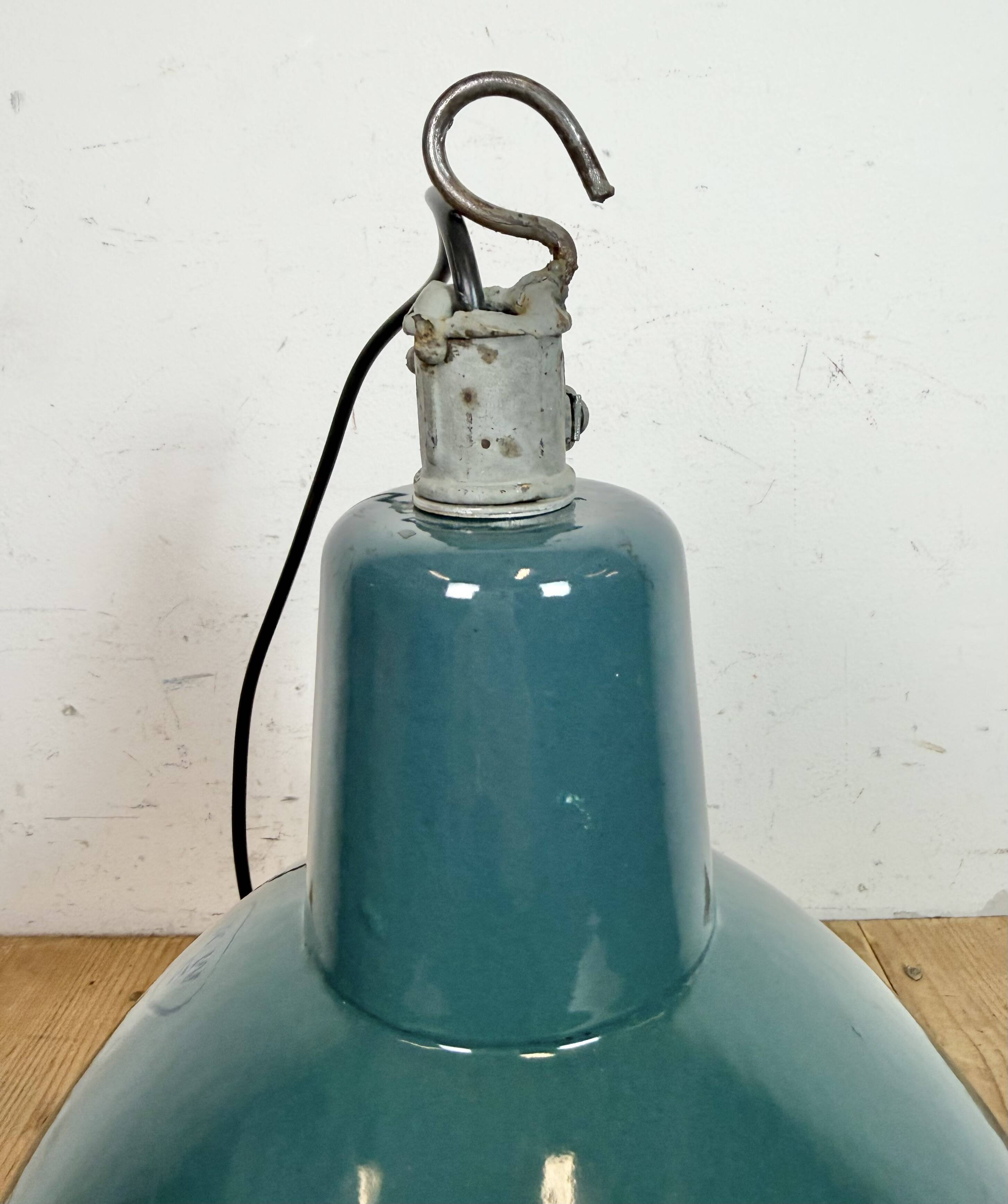 Industrial Petrol Enamel Factory Pendant Lamp, 1960s