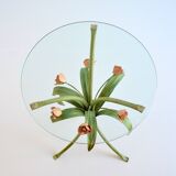 Pedestal table / Bouquet of flowers side table / Wrought iron roses 1960 vintage