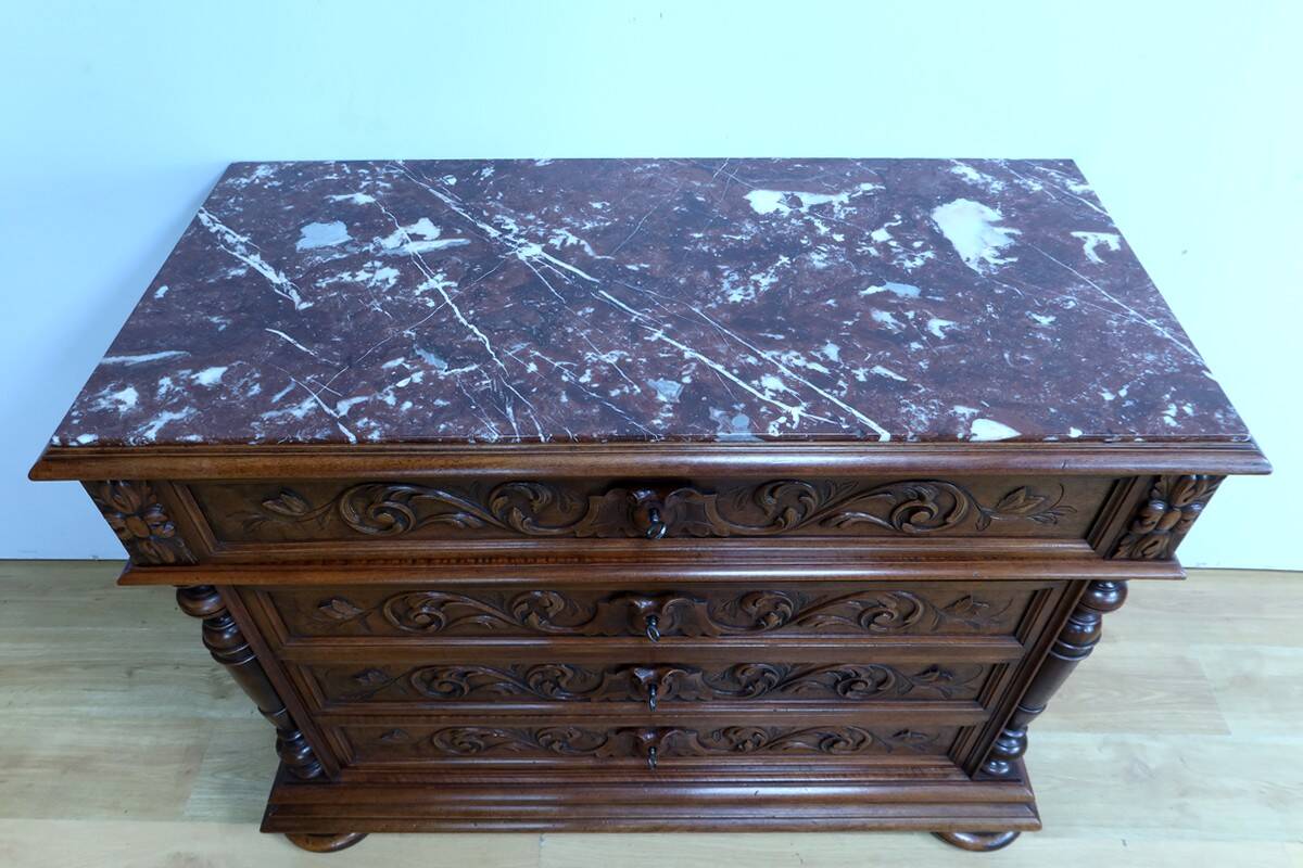 Walnut Commode by P. Guinand-Leglas, Renaissance style – 1920