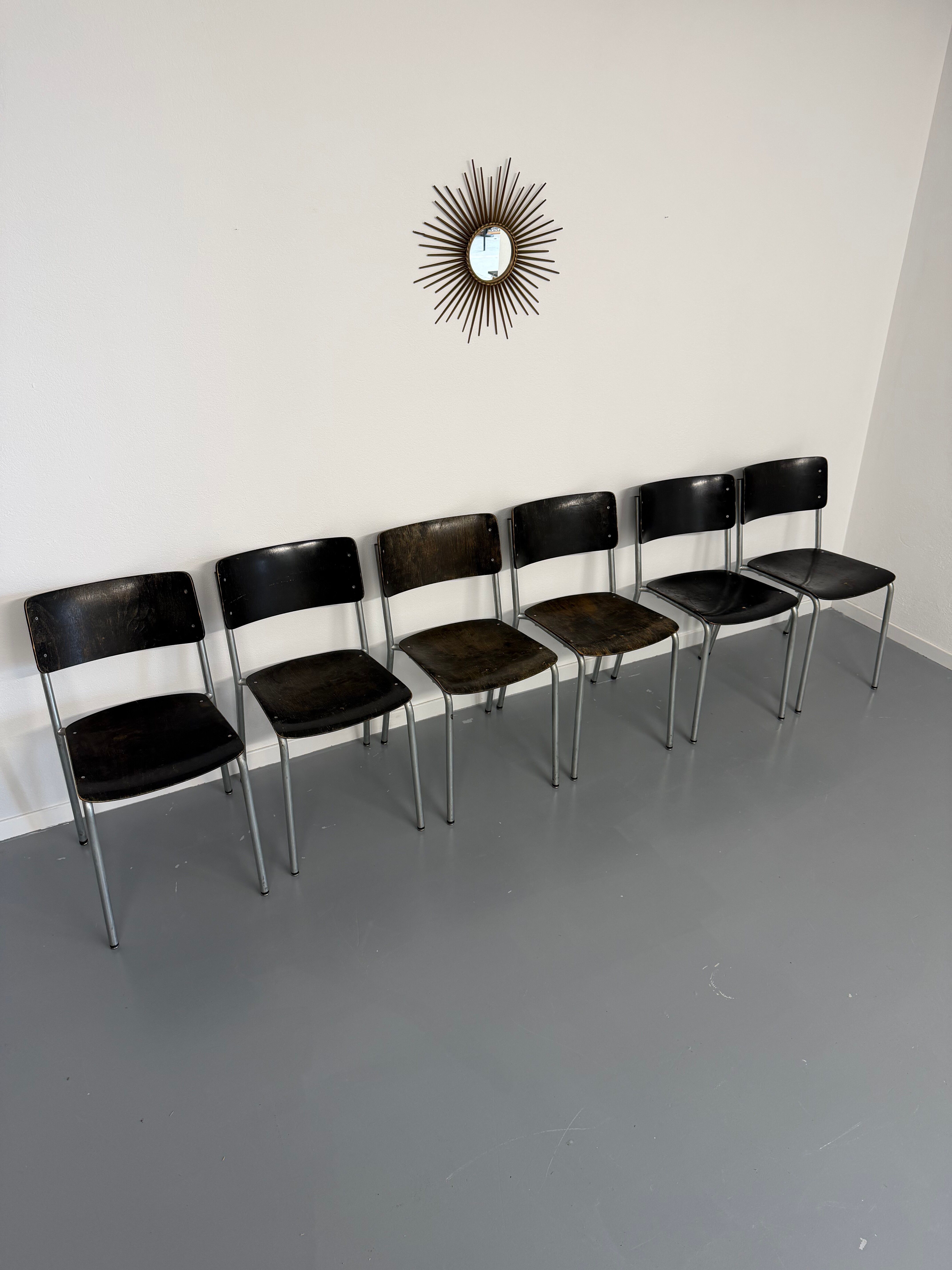 Set of 6 stackable chairs designed by Gustav Hassenpflug, Bauhaus, 1940s.