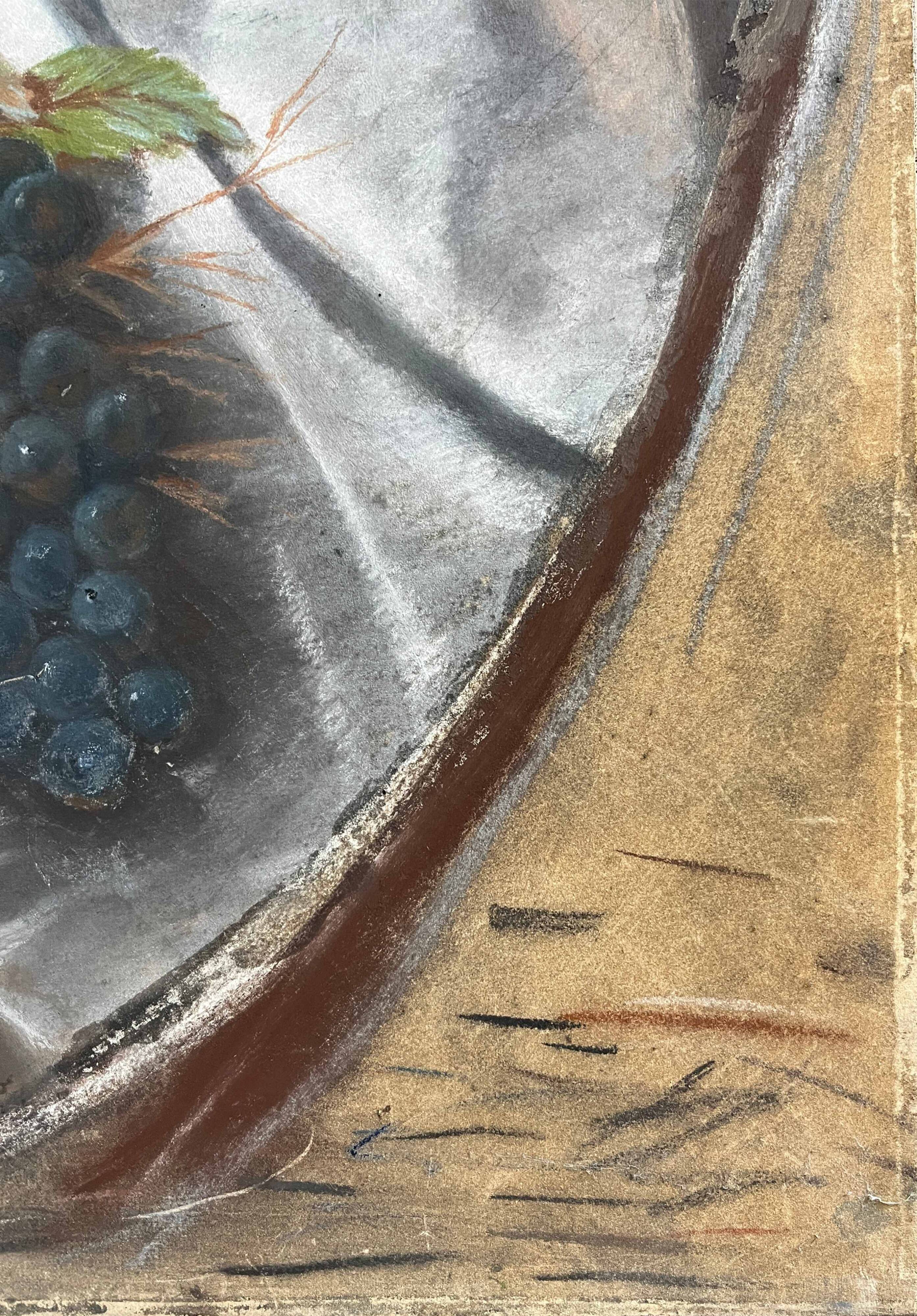 Tableau Pastel 1857 "Jeune fille aux fruits" par Mme Ganthenet