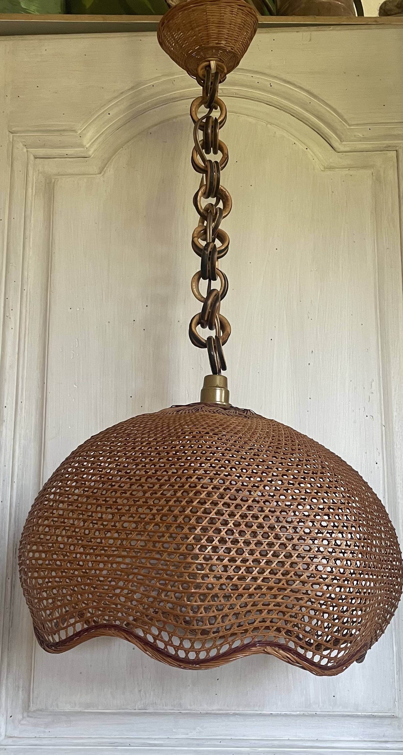 Suspension en cannage de rotin vintage