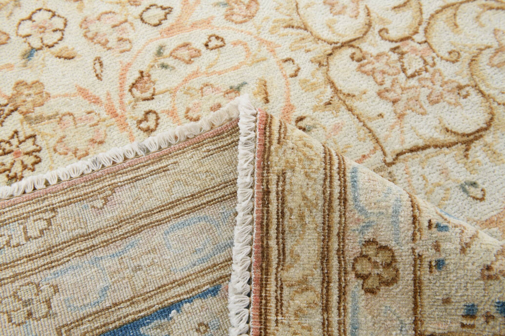Tapis persan vintage en laine noué main, style classique, motif floral, 300x368.