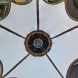 Scandinavian rattan hanging lamp, wood and vintage fabric