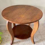 Vintage round oak coffee table with 2 trays