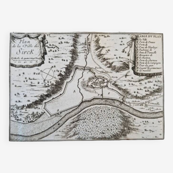 17th century copper engraving "Map of the government of Sirck" (Sierck les Bains)