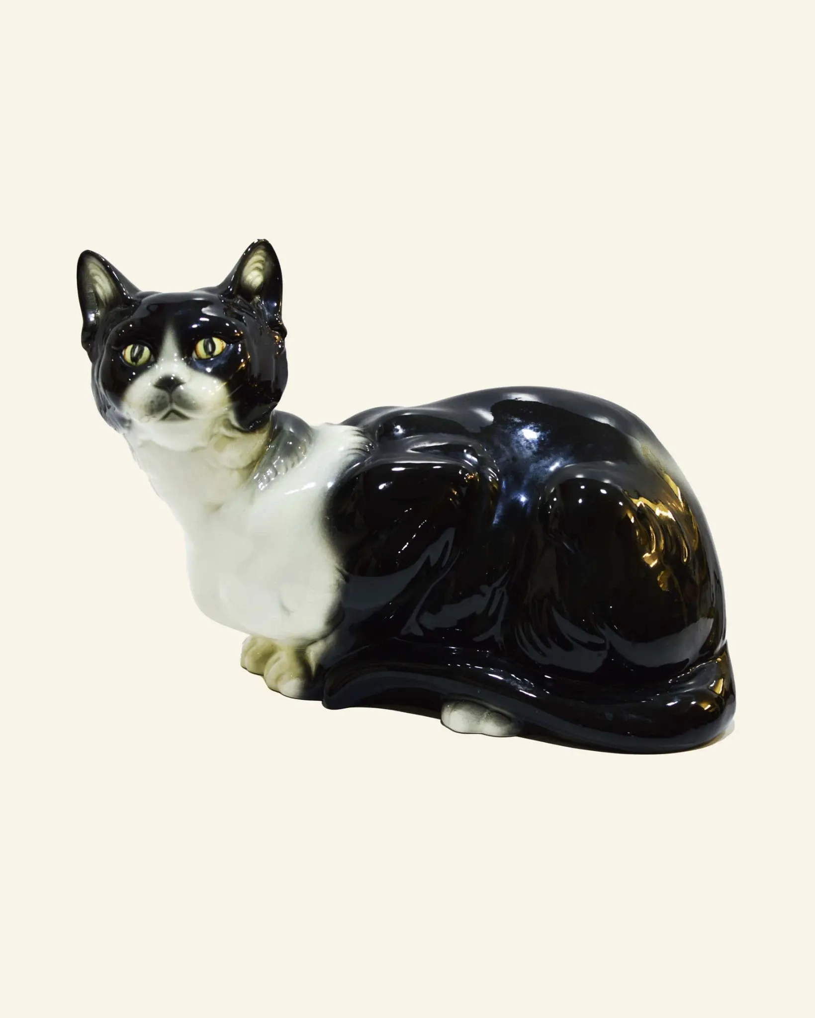 Black and white ceramic cat from Manises, 1960s