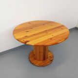 Vintage Scandinavian round pine dining table from the 60s 70s
