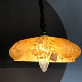Orange ochre coloured antique glass hanging lamp