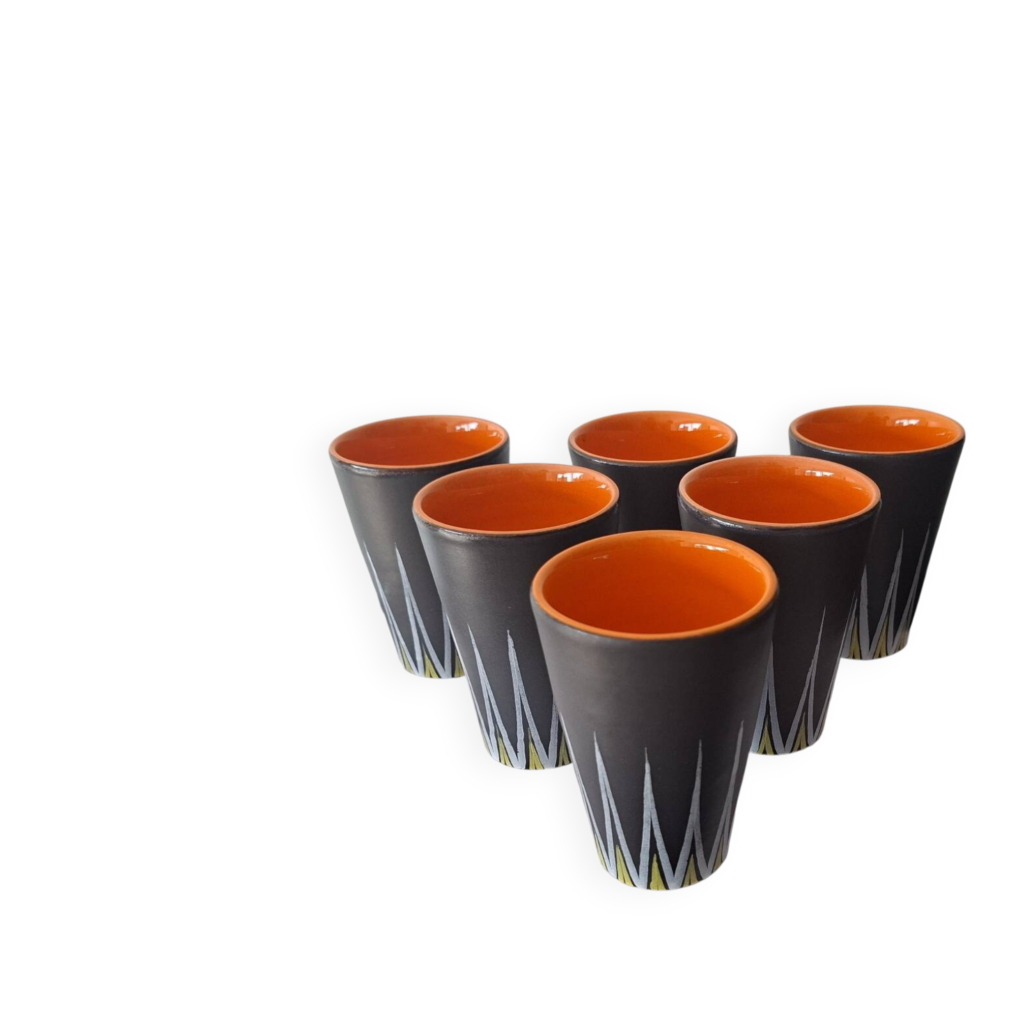 Six Orange and Black Ceramic Vases Vallauris André Baud