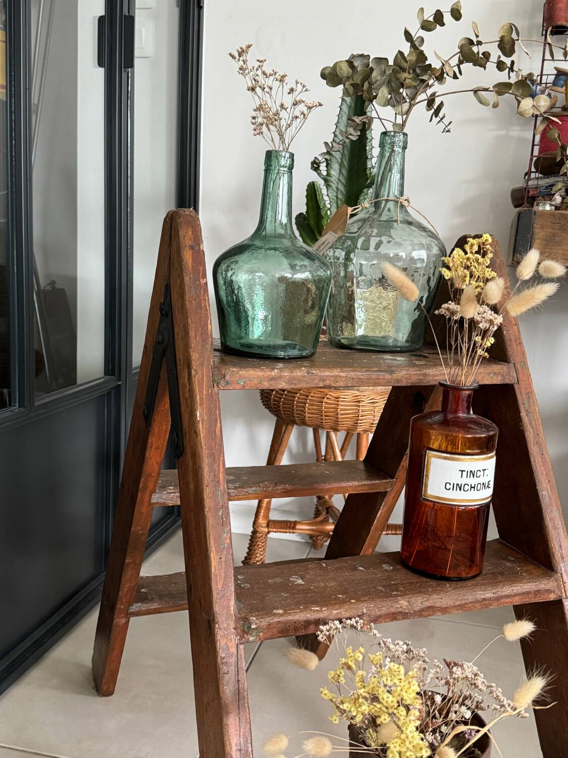 Old vintage wooden stepladder
