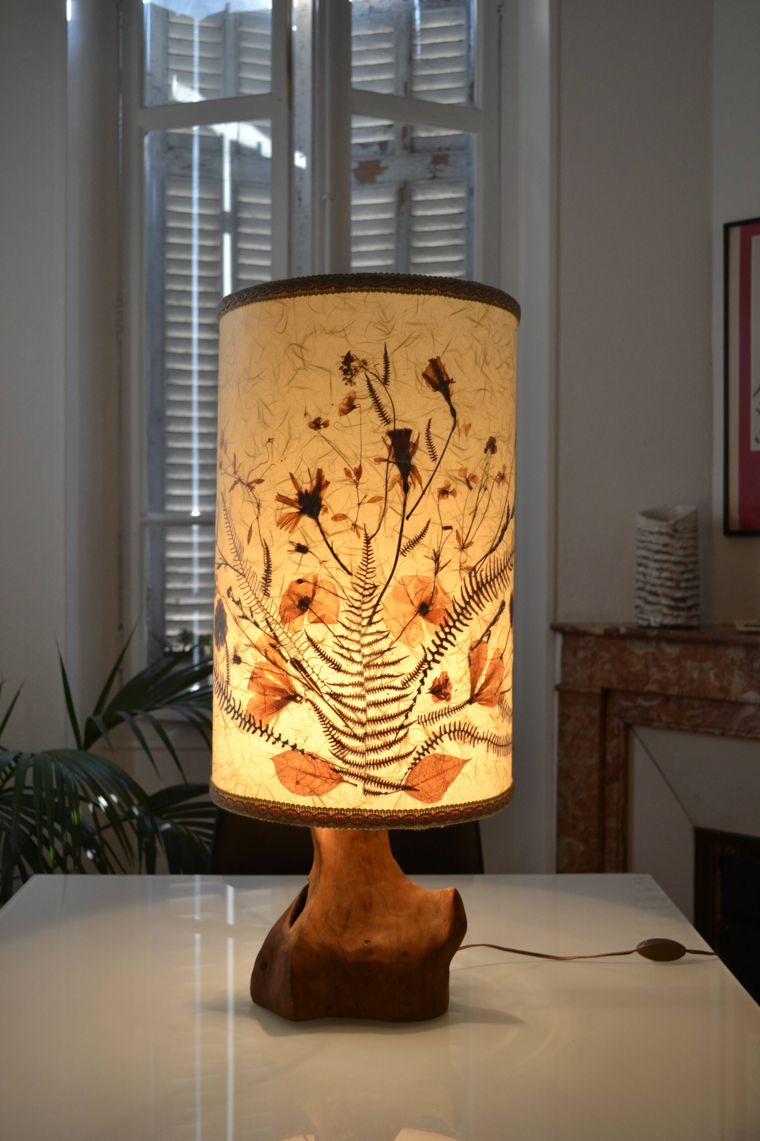 Modernist brutalist lamp free form 60's olive wood