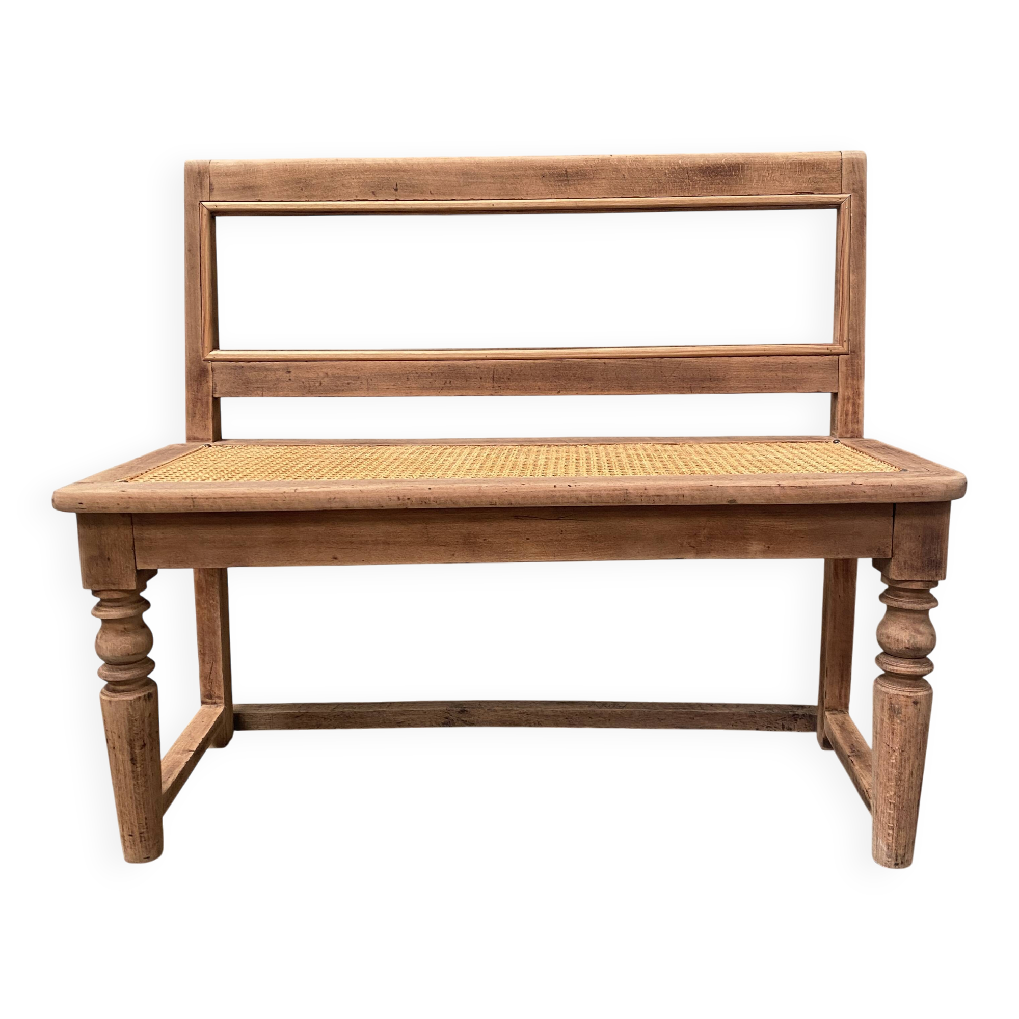 Banc en chêne et cannage
