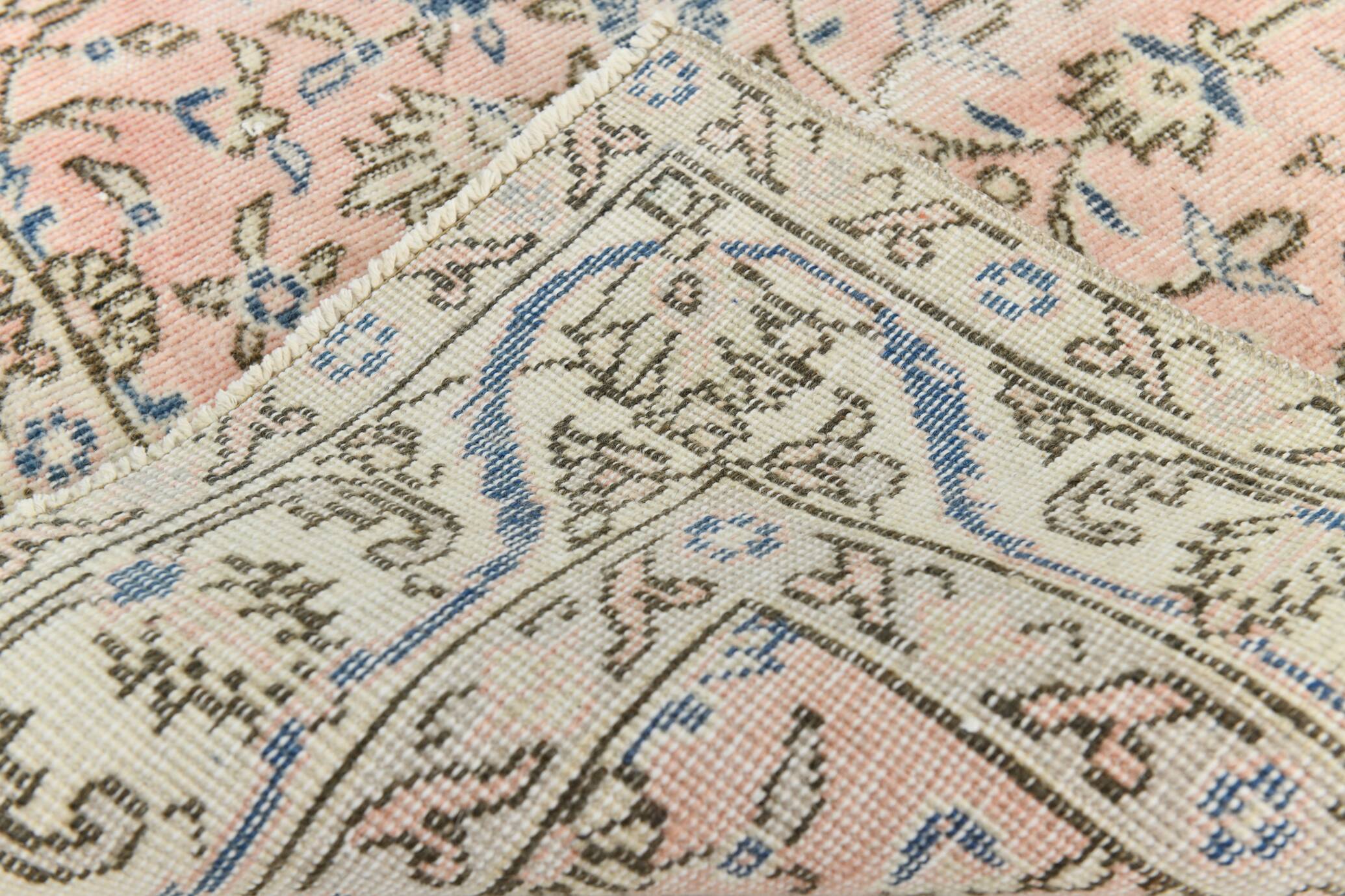 Light Pink & Blue Floral Turkish Vintage Rug, 155x248Cm