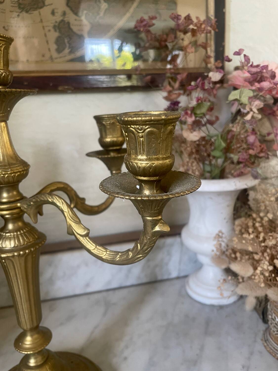 Antique 5-light brass candlestick