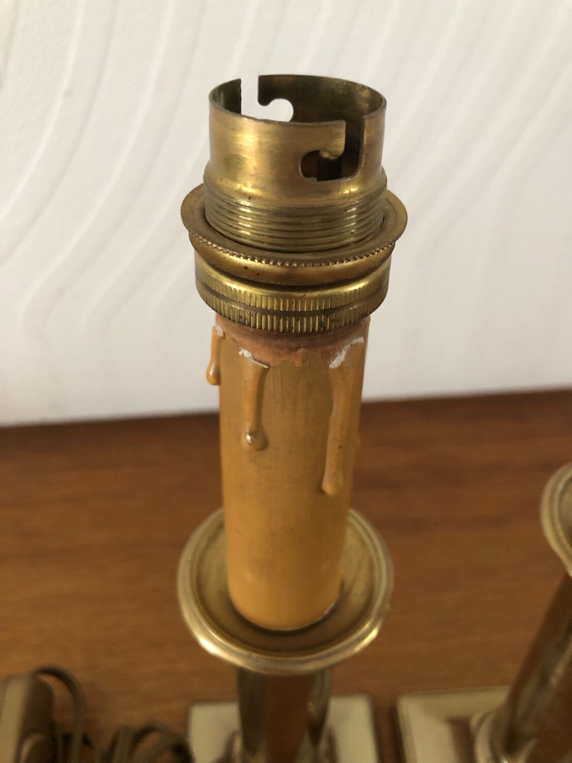 2 old brass candlestick lamp bases