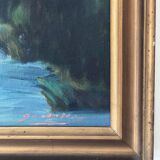 Large Original Vintage River Landscape Oil Painting, circa 1960