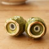 Vintage salt and pepper shaker set with cabbage barbotine