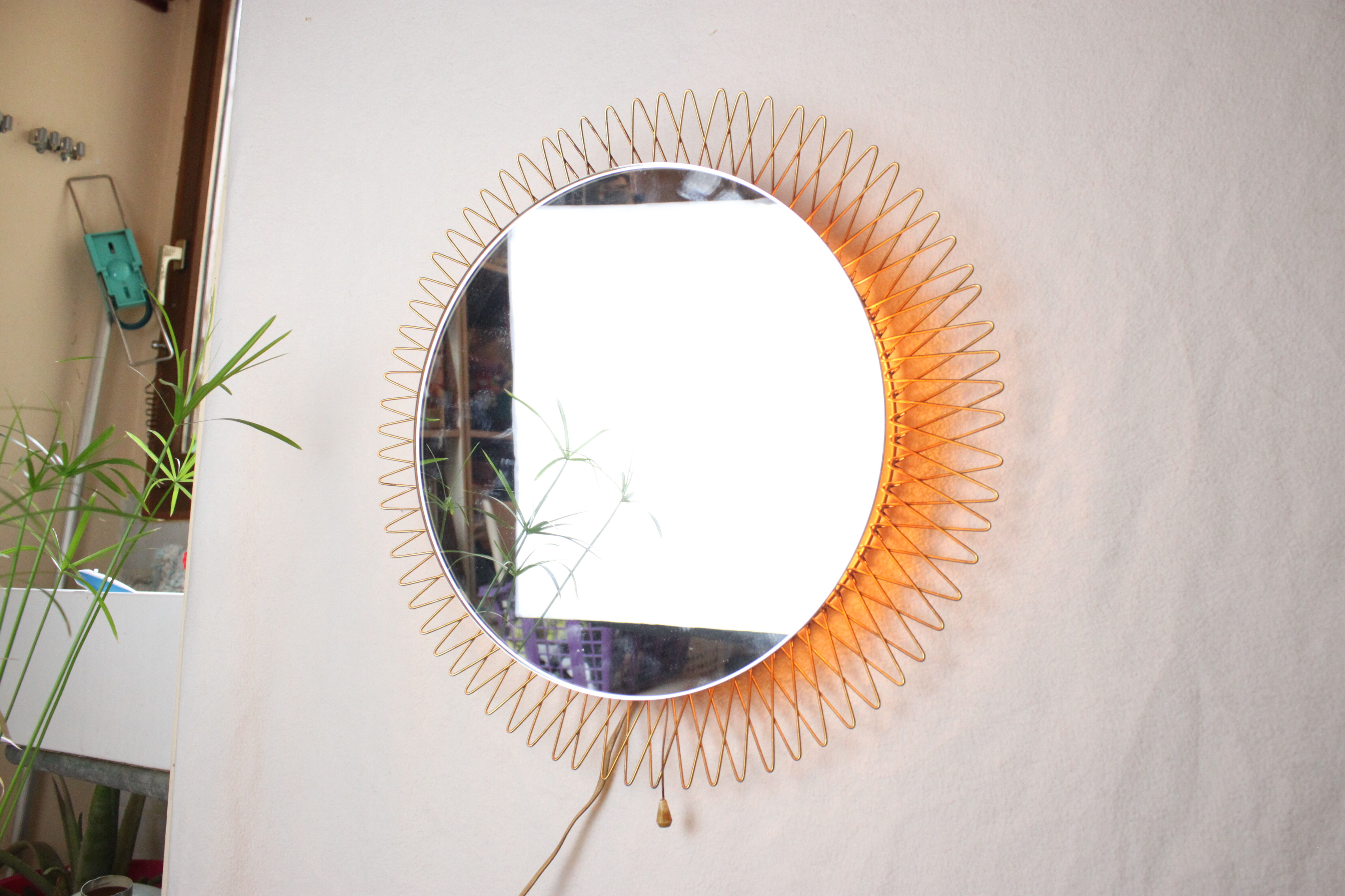 Italian bright / heated sun mirror in brass from the 50s