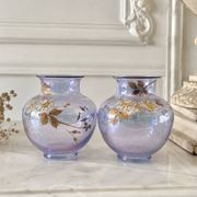 Paire de petits vases art nouveau decor floral émaillé