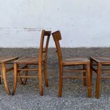 Lot de 16 anciennes chaises bistrot art deco des annees 1930 en bois clair