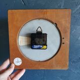 Vintage formica clock square silent wall pendulum "BC Paris silver orange"