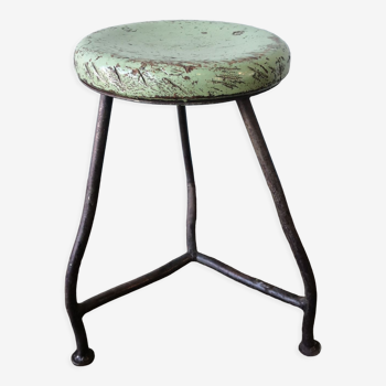 Vintage tripod stool, industrial style wood and metal