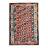 Tapis de couloir Kilim vintage à tissage plat rouge, bleu et terracotta, 323 x 218 cm