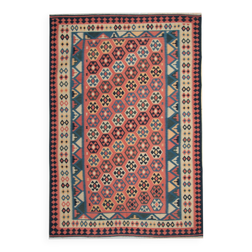 Vintage Kilim Runner Rug in Red, Blue & Terracotta Flatweave 323x218cm