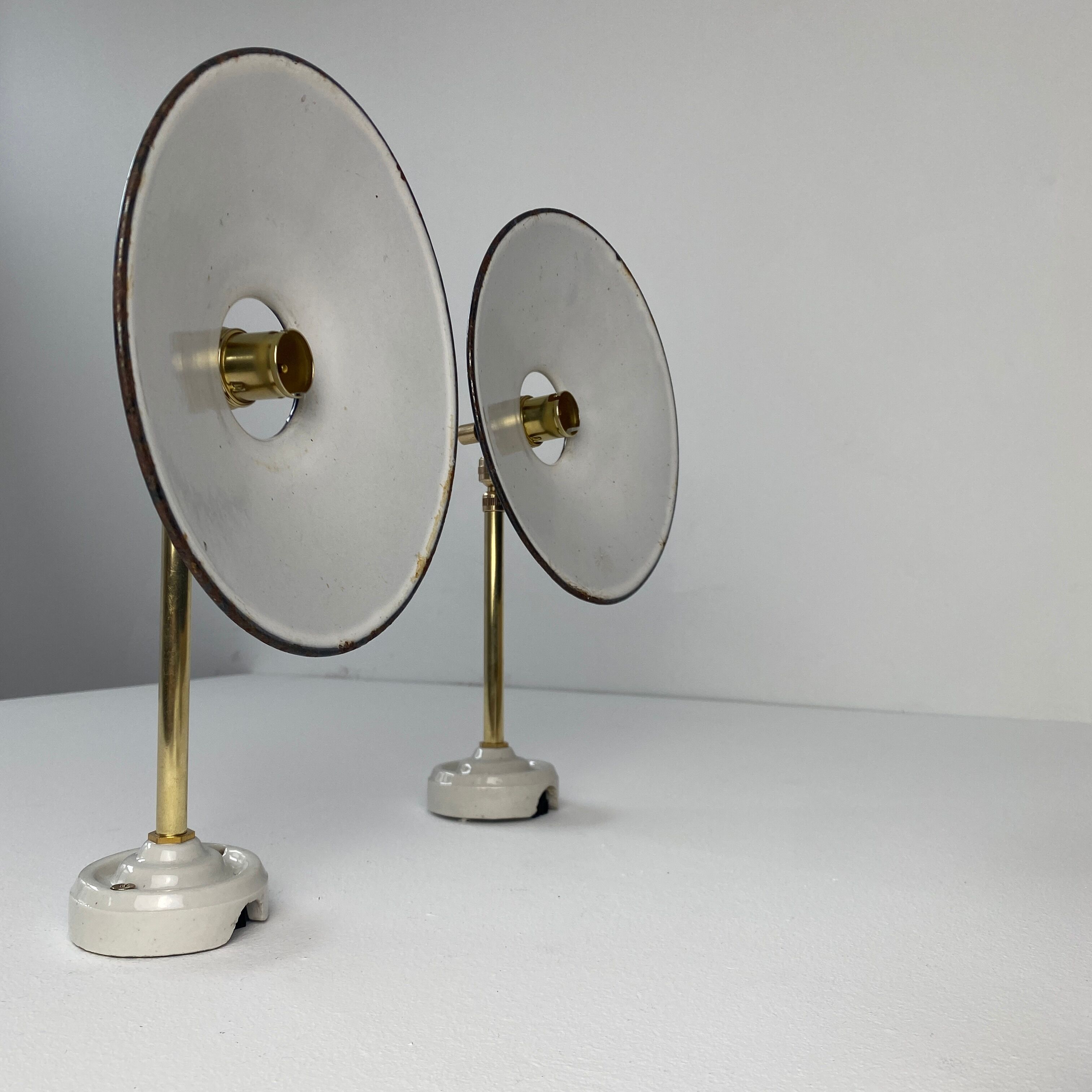 Pair of old vintage blue enamelled wall lamps
