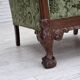 1950s, Danish relax armchair, green furniture velour, carved oak wood.